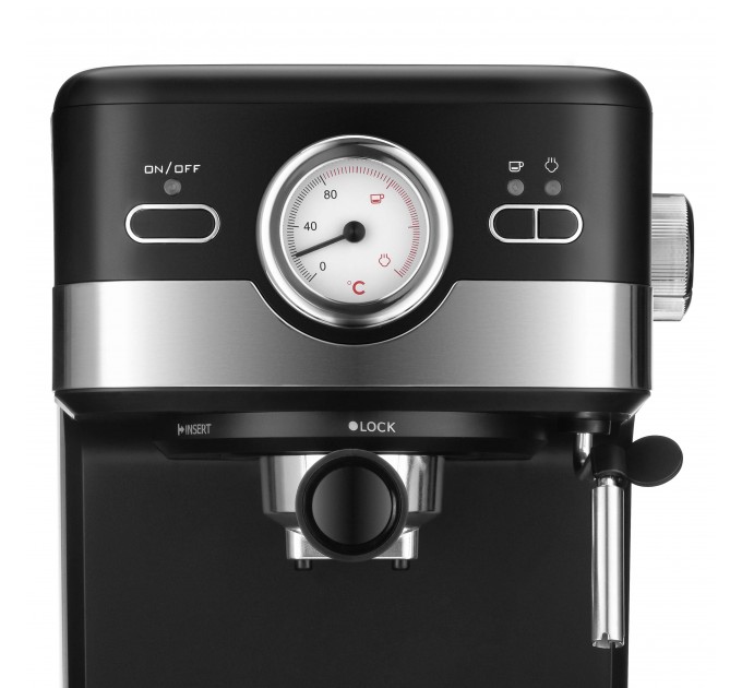 Кавоварка ARDESTO ріжкова 1.5л, мелена, ручний капучинатор, чорно-сріблястий