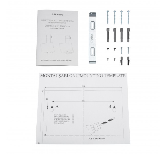 Вытяжка ARDESTO наклонная, 60см, 900м3ч, стекло, 2х1Вт LED, сенсор, черный