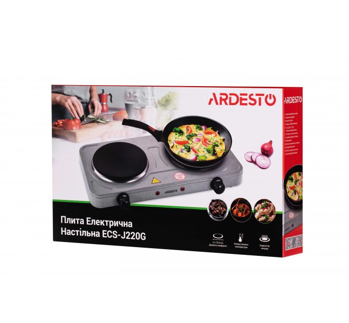 Плитка настільна ARDESTO електрична, конфорок - 2 на 1кВт + 1кВт, керування - мех., графіт