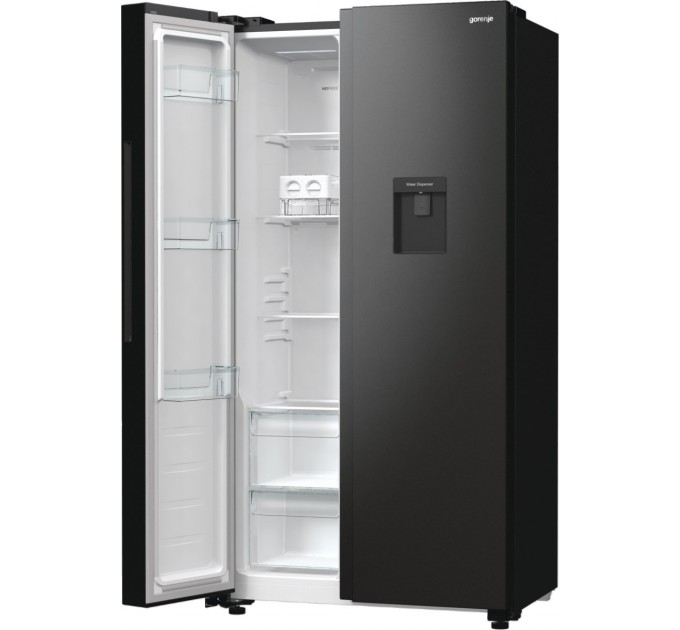 Холодильник SBS Gorenje, 179х67х92см, 2 дв., 353(191)л, А++, NF+, Инв. , Зона св-ти, диспенсер, генератор льда, Внешн.диспл, черный