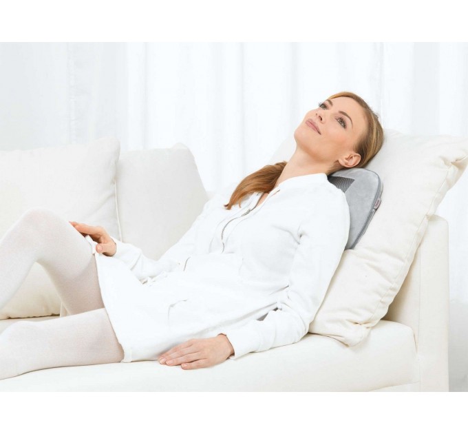 Массажная подушка Beurer для плеч, шеи, спины и ног, от сети, 4 головки шиацу, подогрев, серый