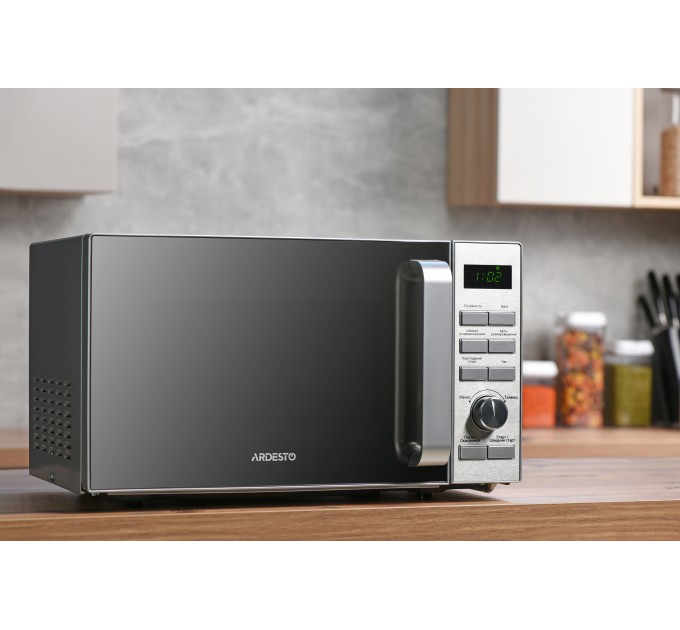 Мікрохвильова піч ARDESTO, 20л, електр.керув., 700Вт, дисплей, відкр.ручкою, сріблястий