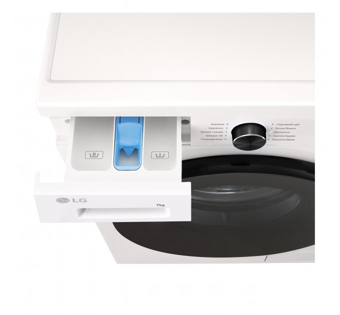Стиральная машина LG фронтальная, 7кг, 1200, A+++, 44см, дисплей, пар, инвертор, белый