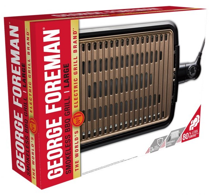 Гриль George Foreman барбекю Smokeless BBQ Grill 1606Вт, темп. режимов-3, съёмные пластины, пластик, черный