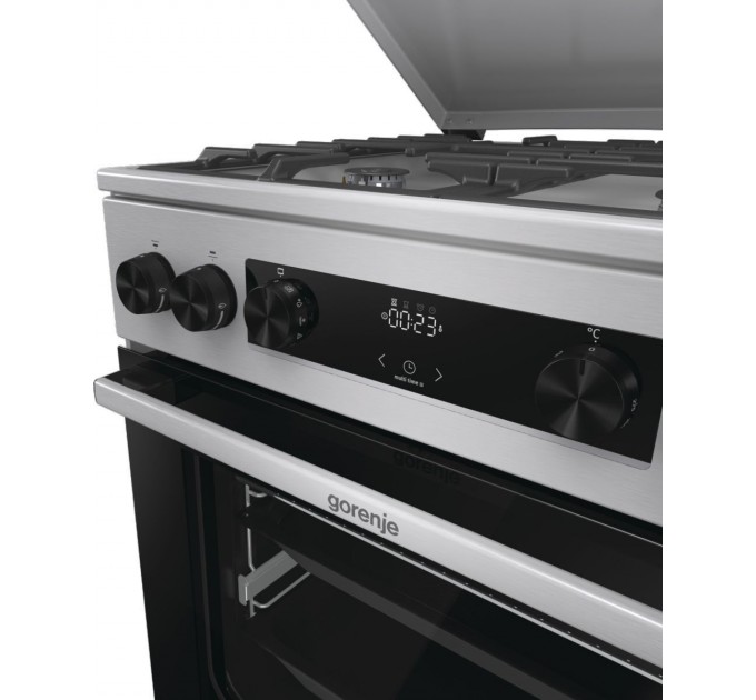 Плита Gorenje комби, 71л, 60x60см, дисплей, чугун, с крышкой, программатор IconLed,нерж