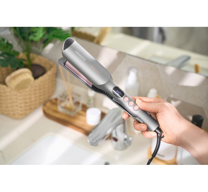 Плойка для завивки волосся ARDESTO Pink Touch, 55Вт, 100-200C, кераміка, сірий+рожевий
