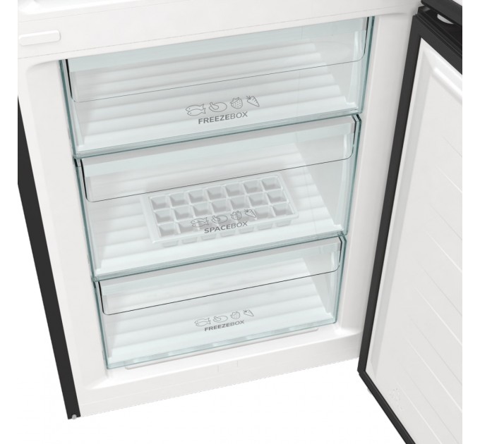 Холодильник з нижн. мороз. камерою Gorenje, 200х60х60см, 2 двері, 235( 96)л, А++, NoFrost+ , LED дисплей, Зона св-ті, чорний