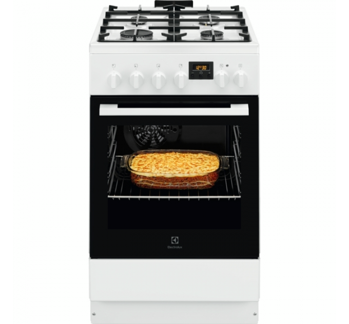 Плита Electrolux комбинированная, 57л, 50x60см, дисплей, конвекция, чугун, белый
