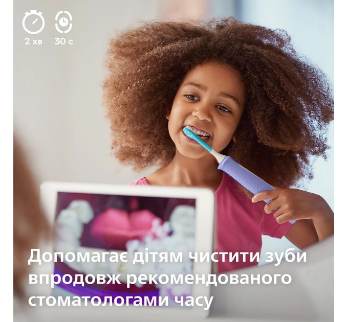 Щетка зубная электр. Philips Sonicare For Kids, 62т. колеб/мин, насадок-2, фиолетовы