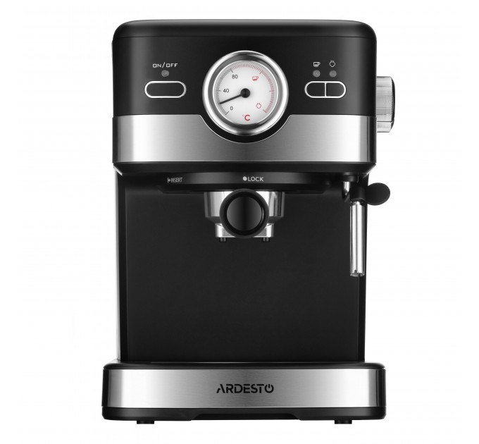 Кавоварка ARDESTO ріжкова 1.5л, мелена, ручний капучинатор, чорно-сріблястий