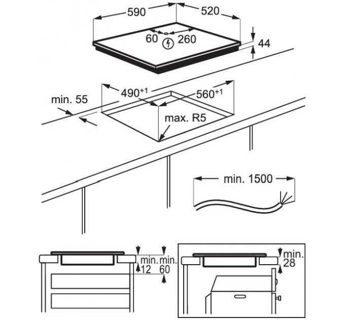 Варочная поверхность Electrolux индукционная, 60см, Hob2Hood, черный
