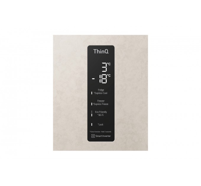 Холодильник LG с нижн. мороз., 203x60х68, холод.отд.-277л, мороз.отд.-107л, 2дв., E, NF, инв., диспл внешн., зона св-ти, бежевый