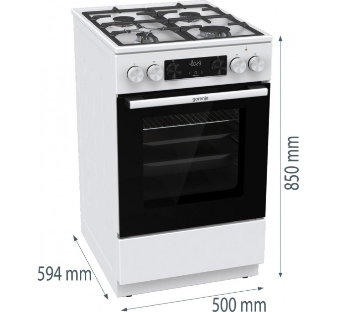 Плита Gorenje комби, 70л, 50x60см, дисплей, IconLed, чугун, белый