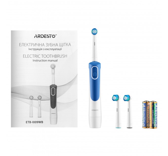 Щетка зубная электр. ARDESTO, ETB-I009WB, 4,5т. колеб/мин, насадок-3, IPX4, белый+синий