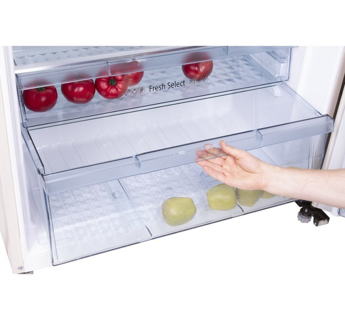 Холодильник Hitachi с верхн. мороз., 184x86х74, холод.отд.-405л, мороз.отд.-145л, 2дв., А++, NF, инв., зона нулевая, бежевый