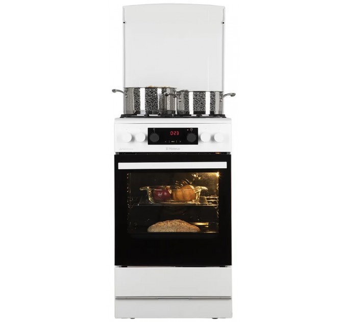 Плита Hansa комби, 65л, 50x60см, дисплей, конвекция, чугун, белый