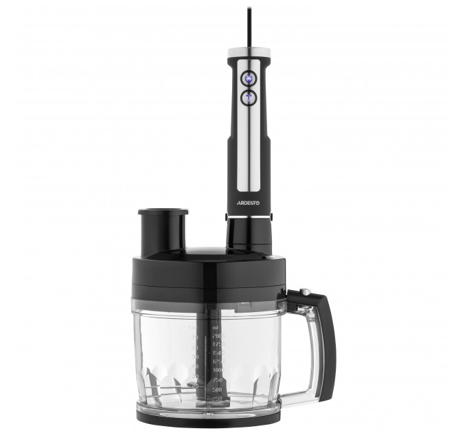 Блендер ARDESTO заглибний 1000Вт, 7в1, чаша-2000мл, насадка для нарізання кубиками, чорно-сріблястий