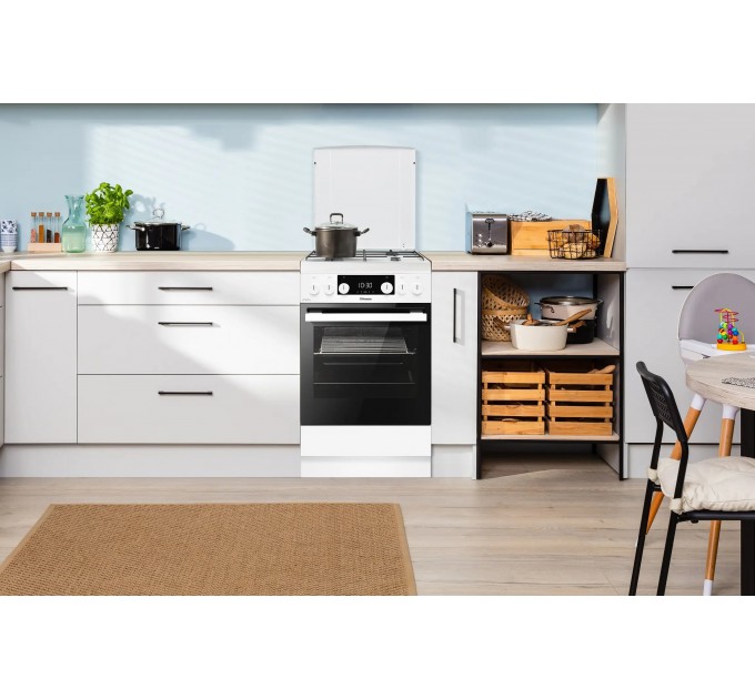 Плита Hansa комби, 65л, 50x60см, дисплей, конвекция, чугун, белый