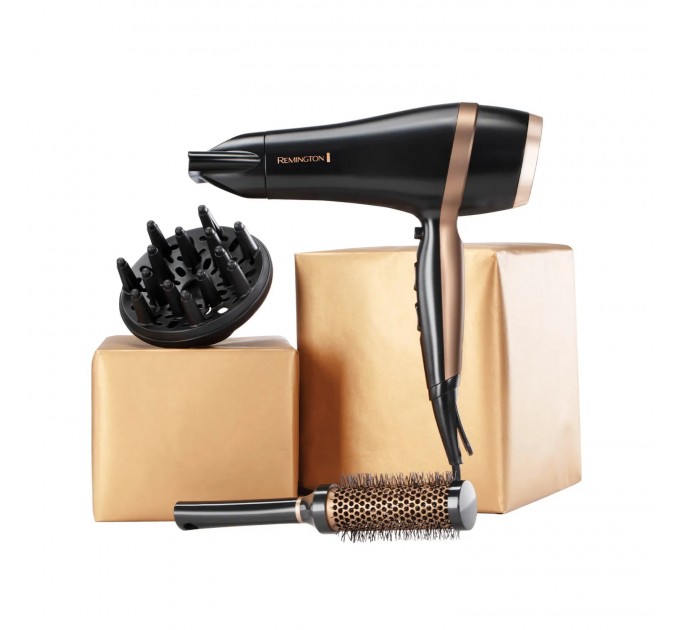 Фен Remington Salon Smooth, 2100Вт, 3 режими, дифузор,гребінець, кейс, іоніз-я, хол. обдув, , чорний