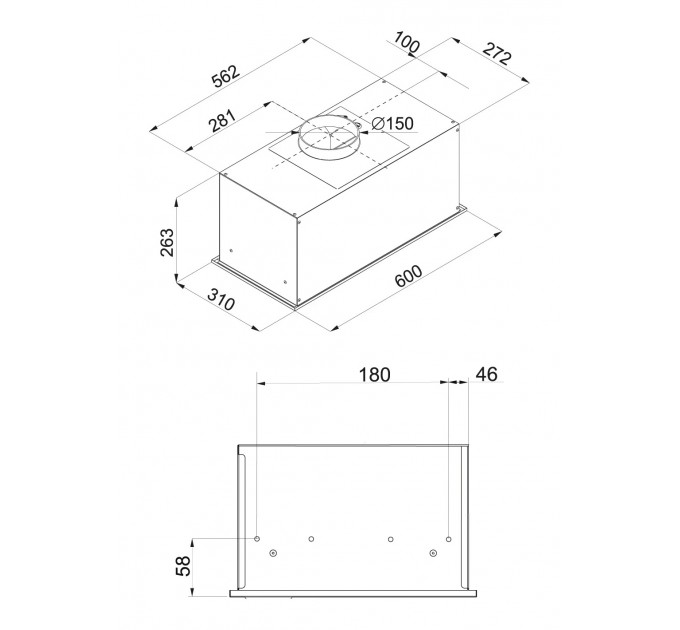 Вытяжка Hansa встраиваемая, 60см, 425м3ч, черный