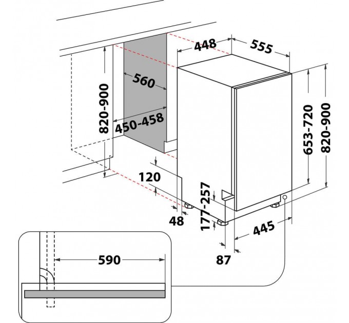 Посудомоечная машина Hotpoint встраиваемая, 10компл., A++, 45см, дисплей, 3я корзина, белый