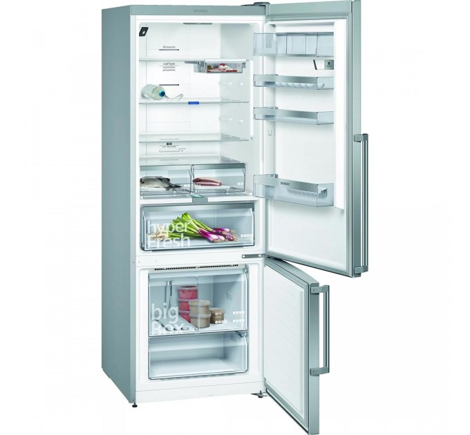 Холодильник Siemens с нижн. мороз., 192x70х80, холод.отд.-400л, мороз.отд.-105л, 2дв., А++, NF, дисплей, нерж