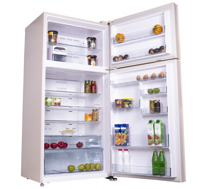 Холодильник Hitachi с верхн. мороз., 184x86х74, холод.отд.-405л, мороз.отд.-145л, 2дв., А++, NF, инв., зона нулевая, бежевый