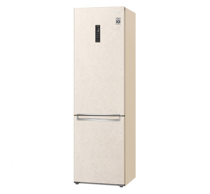 Холодильник LG с нижн. мороз., 203x60х68, холод.отд.-277л, мороз.отд.-107л, 2дв., E, NF, инв., диспл внешн., зона св-ти, Metal Fresh, бежевый