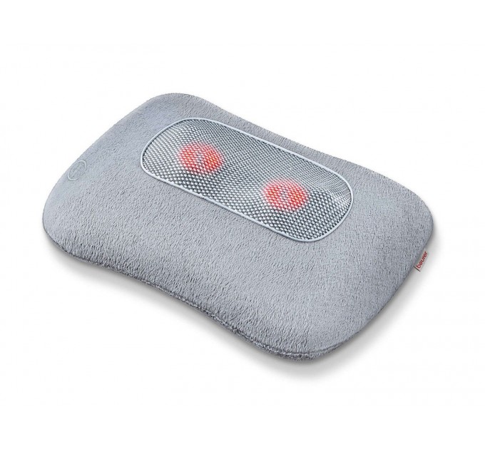 Массажная подушка Beurer для плеч, шеи, спины и ног, от сети, 4 головки шиацу, подогрев, серый