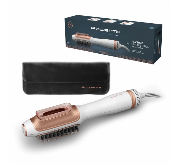 Фен-щетка Rowenta Reverso Dry&Brush 2в1, 1200Вт, режимов-3, иониз-я, хол. обдув, насадок-2, керамика, бело-золотистый