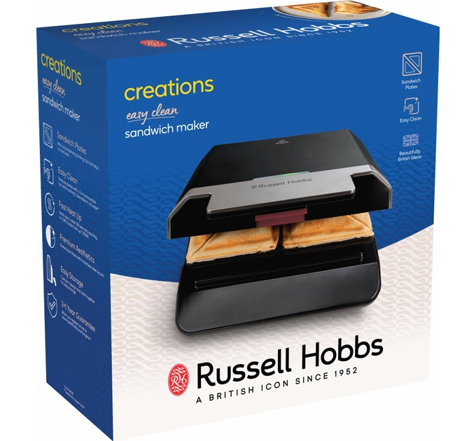 Сендвічмейкер Russell Hobbs, 750Вт, 1 пластина-сендвіч, корпус-пластик, чорний