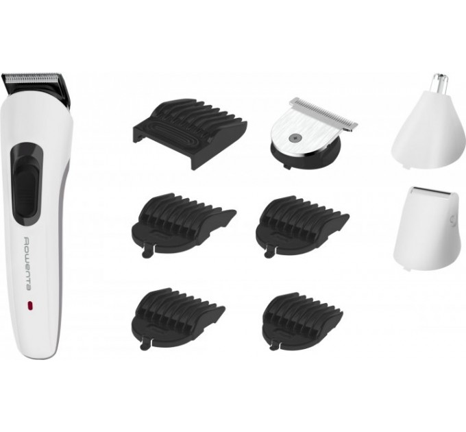 Тример Rowenta Easy, для бороди, вусів і голови, мережа+акум., насадок-8, сталь, чорно-білий