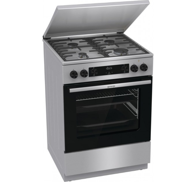 Плита Gorenje комби, 71л, 60x60см, дисплей, чугун, с крышкой, программатор IconLed,нерж
