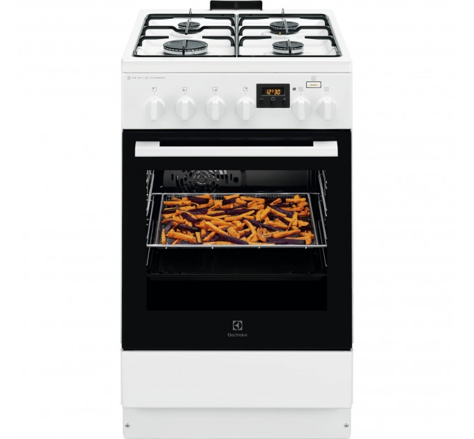 Плита Electrolux комбинированная, 58л, 50x60см, дисплей, конвекция, пар, белый