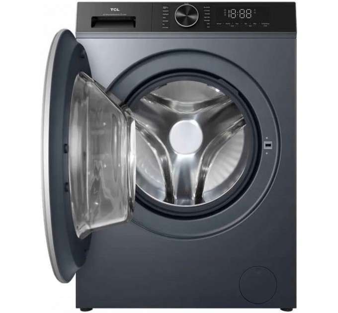 Стиральная машина TCL фронтальная, 8кг, 1400, A+++, 53см, дисплей, пар, инвертор, серый