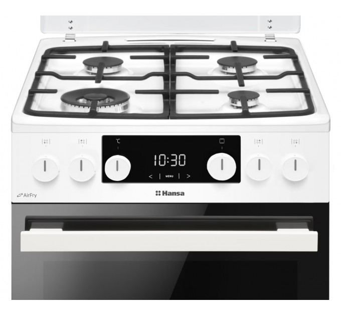 Плита Hansa комби, 65л, 50x60см, дисплей, конвекция, чугун, белый