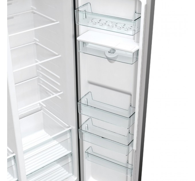 Холодильник SBS Gorenje, 179х67х92см, 2 дв., 353(191)л, А++, NF+, Инв. , Зона св-ти, диспенсер, генератор льда, Внешн.диспл, черный