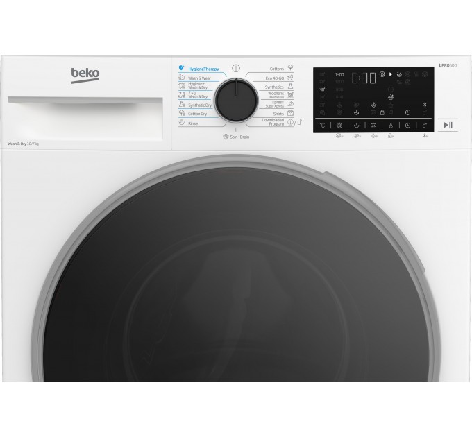 Прально-сушильна машина Beko фронтальна, 10(7)кг, 1400, А, 60см, дисплей, інвертор, пара, HomeWhiz, білий