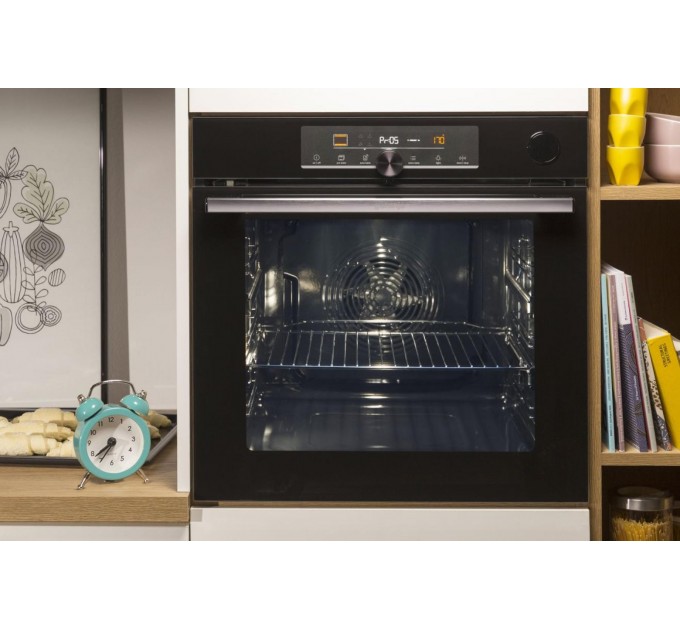 Духова шафа Gorenje електрична, 77л, A+, пара, дисплей, піроліз, чорний