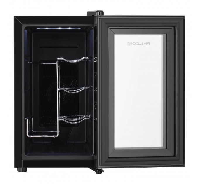 Холодильник Philco для вина, 45х25х50, холод.отд.-21л, зон - 1, бут-8, диспл, подсветка, черный