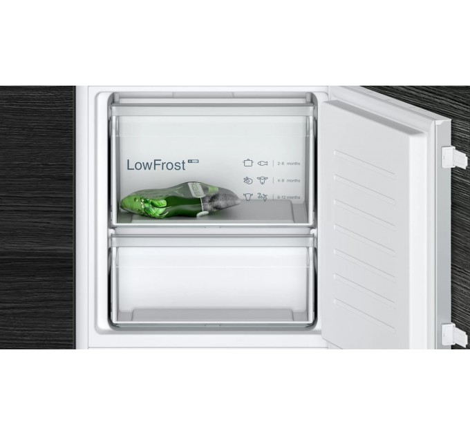 Холодильник Siemens встраиваемый с нижн. мороз., 177x55x55, xолод.отд.-200л, мороз.отд.-70л, 2дв., А++, ST, белый