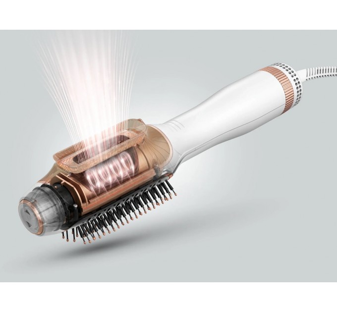 Фен-щетка Rowenta Reverso Dry&Brush 2в1, 1200Вт, режимов-3, иониз-я, хол. обдув, насадок-2, керамика, бело-золотистый