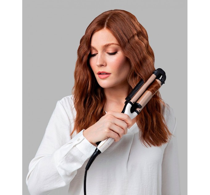 Плойка Remington ProLuxe 4-в-1 для волн, 90Вт, темп.режимов-5, D-15mm, 150-210С, керамика, бело-золотой