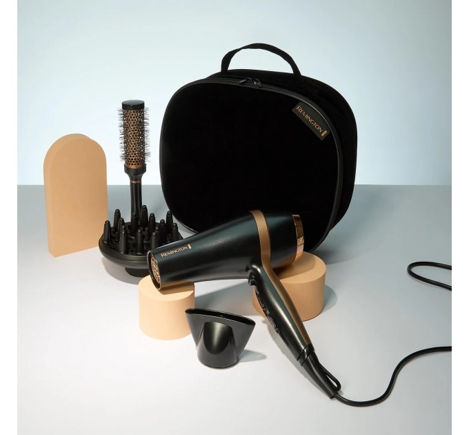 Фен Remington Salon Smooth, 2100Вт, 3 режими, дифузор,гребінець, кейс, іоніз-я, хол. обдув, , чорний