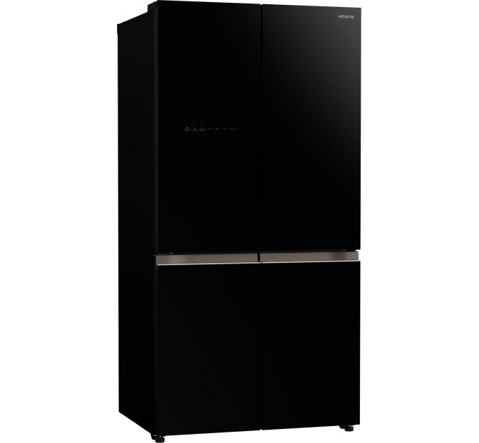 Холодильник Hitachi багатодверний, 184x90х72, холод.відд.-372л, мороз.відд.-196л, 4дв., А+, NF, інв., зона нульова, вакуум, льодоген., чорний (скло)