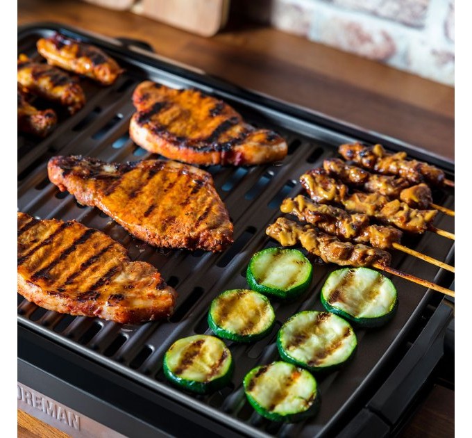 Гриль George Foreman барбекю Smokeless BBQ Grill 1606Вт, темп. режимов-3, съёмные пластины, пластик, черный