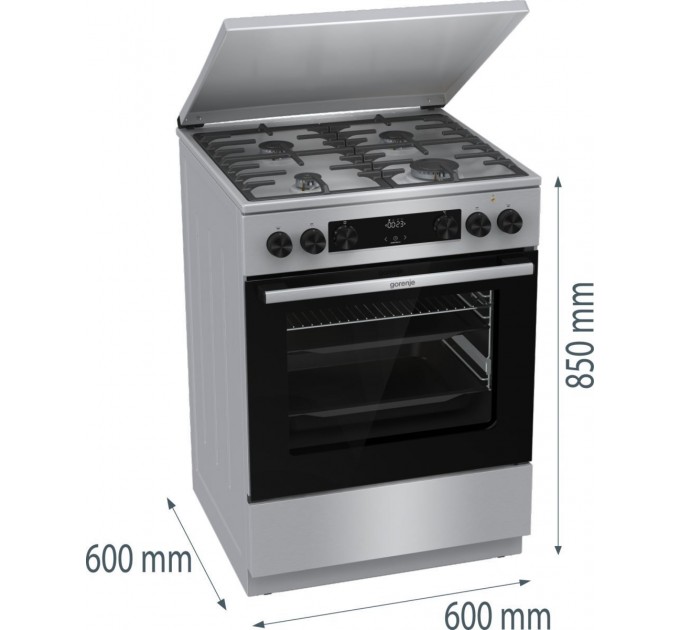 Плита Gorenje комби, 71л, 60x60см, дисплей, чугун, с крышкой, программатор IconLed,нерж