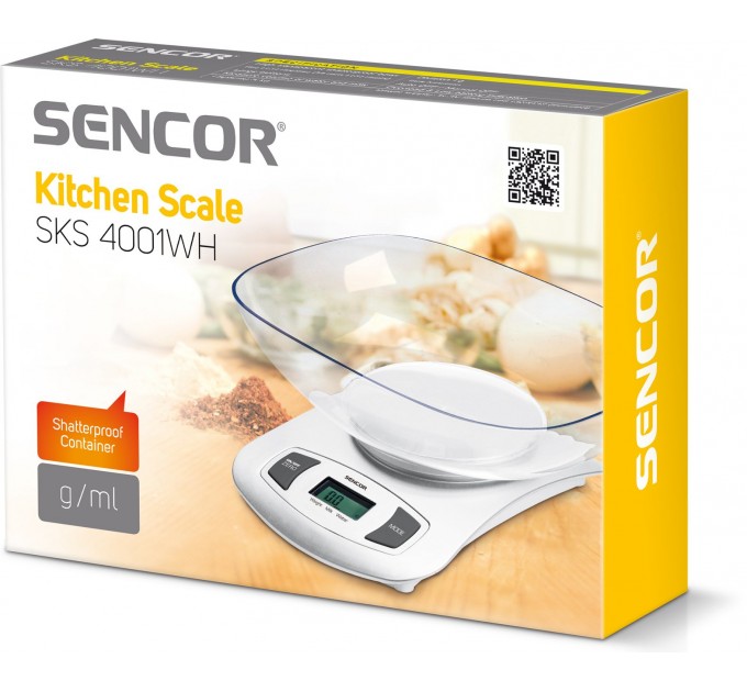 Ваги Sencor кухонні з чашею, 5кг, CR2032x1 в комплекті, пластик, білий