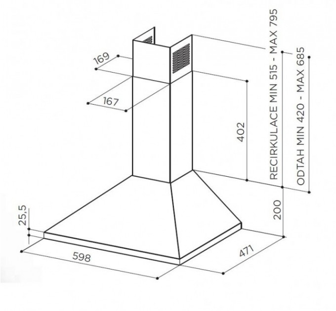 Витяжка Faber купольні, 60см, 718м.куб/год, Value Pb X A60, нерж