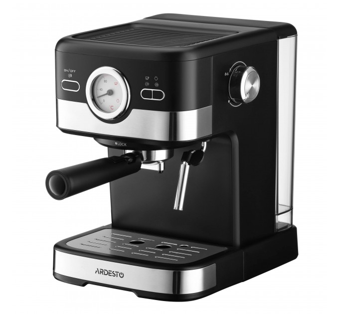 Кавоварка ARDESTO ріжкова 1.5л, мелена, ручний капучинатор, чорно-сріблястий